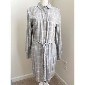 Banana Republic Gray Long Sleeve Button Down Belted Shirt Dress 10
